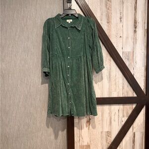 Umgee Green Button-Front Velvet Dress